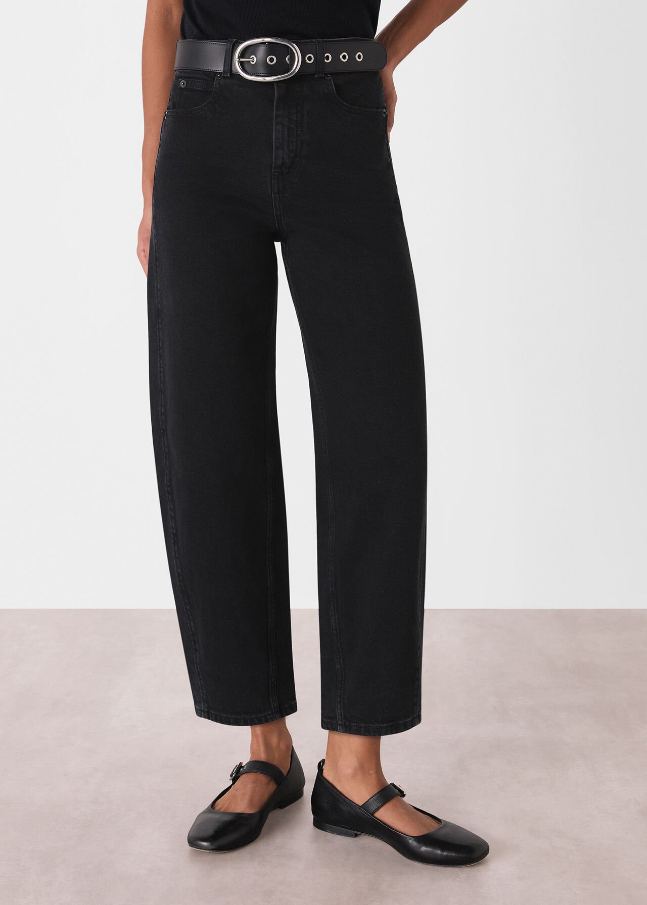 Black Stretch Barrel Leg Jean