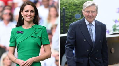 Composite of a picture of Kate Middleton in a green dress at Wimbledon 2023 and Michael Middleton in a suit at Wimbledon 2021