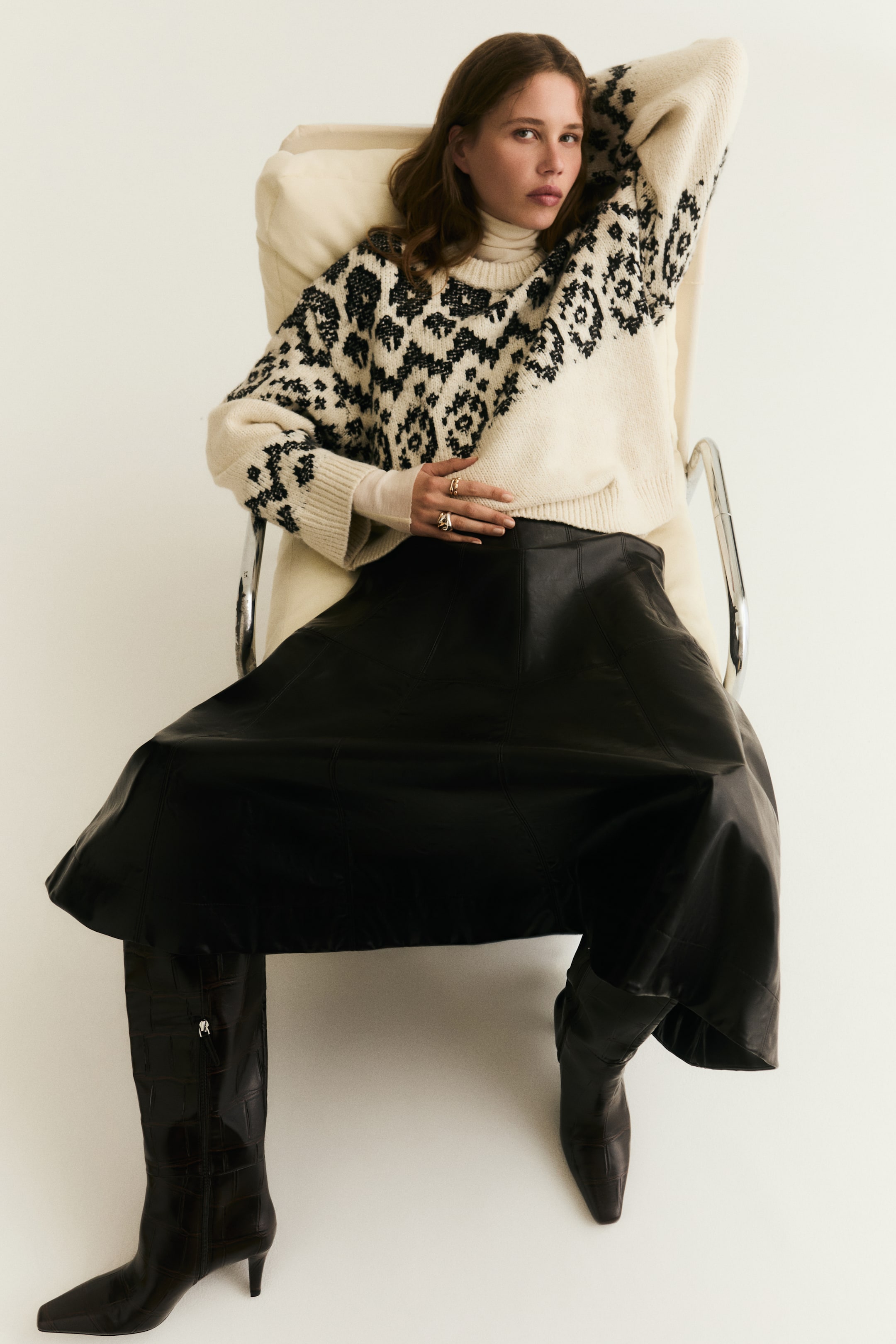 Jacquard-Knit Sweater - White/patterned