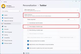 Taskbar disable badges for apps
