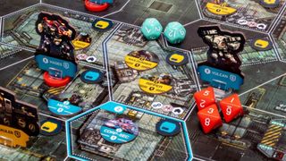 Undaunted 2200: Callisto tokens and dice on a sci-fi board