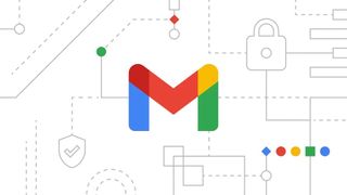 El logotipo de Gmail junto a líneas que conectan con símbolos y candados.