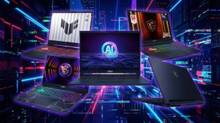 AI-Generated image of several Acer and MSI gaming laptops visualized. 