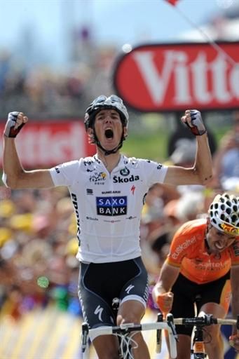 Andy Schleck (Saxo Bank) claims his first Tour de France stage