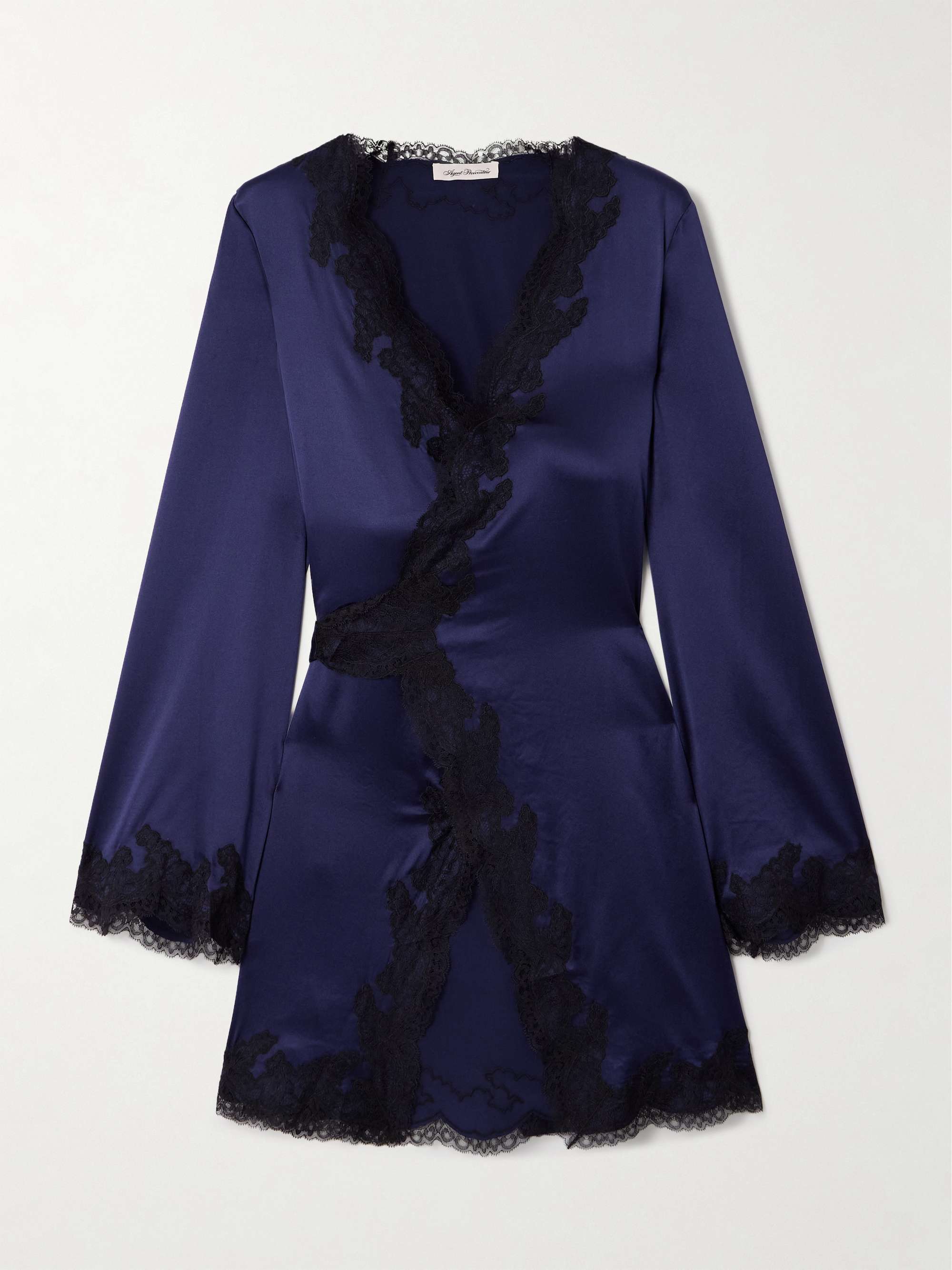Amelea Belted Lace-Trimmed Silk-Blend Satin Robe