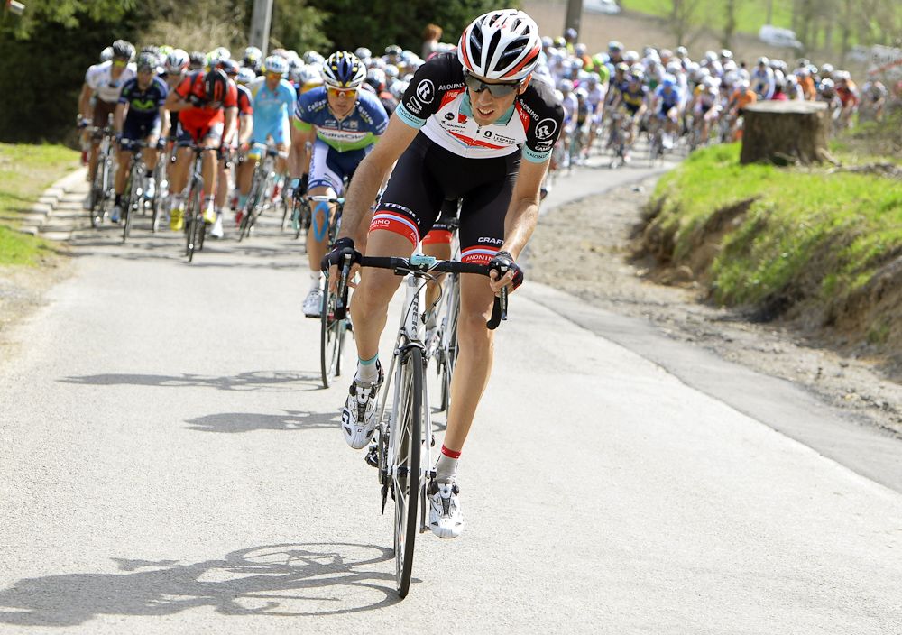Andy Schleck of team RadioShack-Leopard leads the pack during the 77th Fleche Wallonne in 2013.