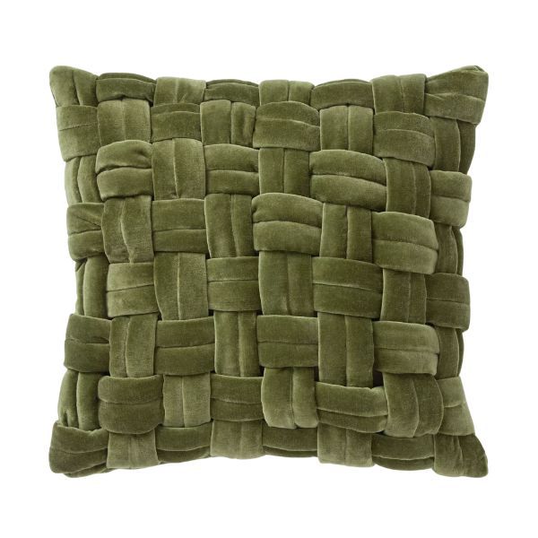 John Lewis, John Lewis Velvet Basket Weave Cushion, Avocado