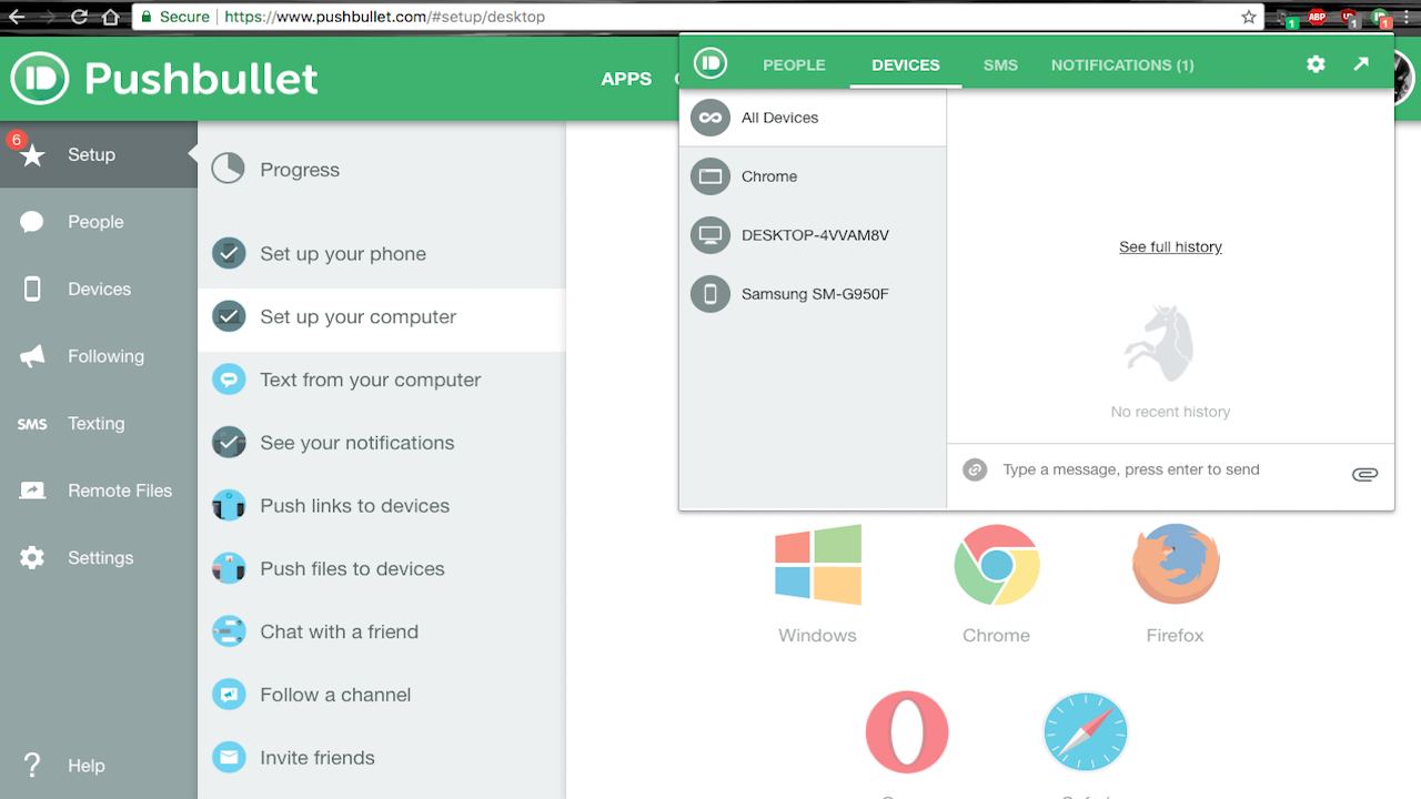 Pushbullet browser extensions