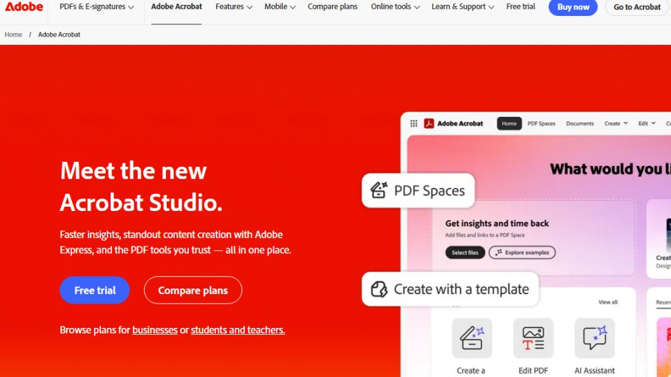 Website screenshot of Adobe Acrobat DC (August, 2025)