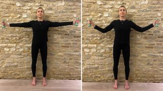 A Pilates teacher performing long arm presses