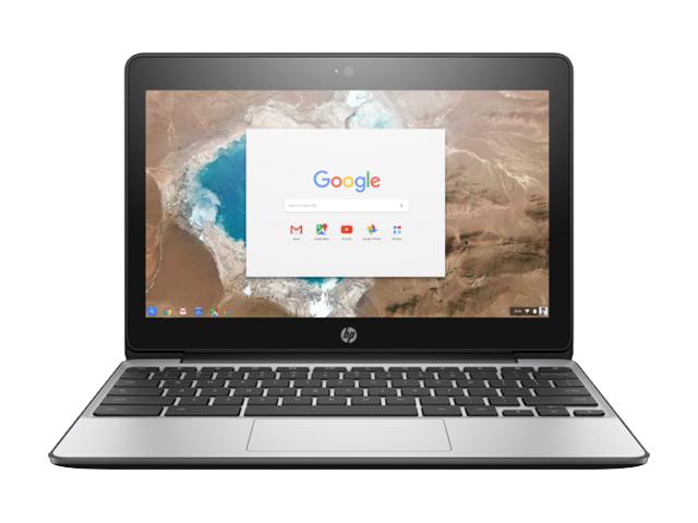 An HP Chromebook laptop on a white background