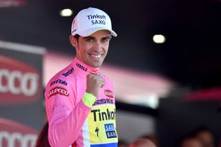 Yes! Alberto Contador celebrates another day in pink in his adopted home town of Lugano