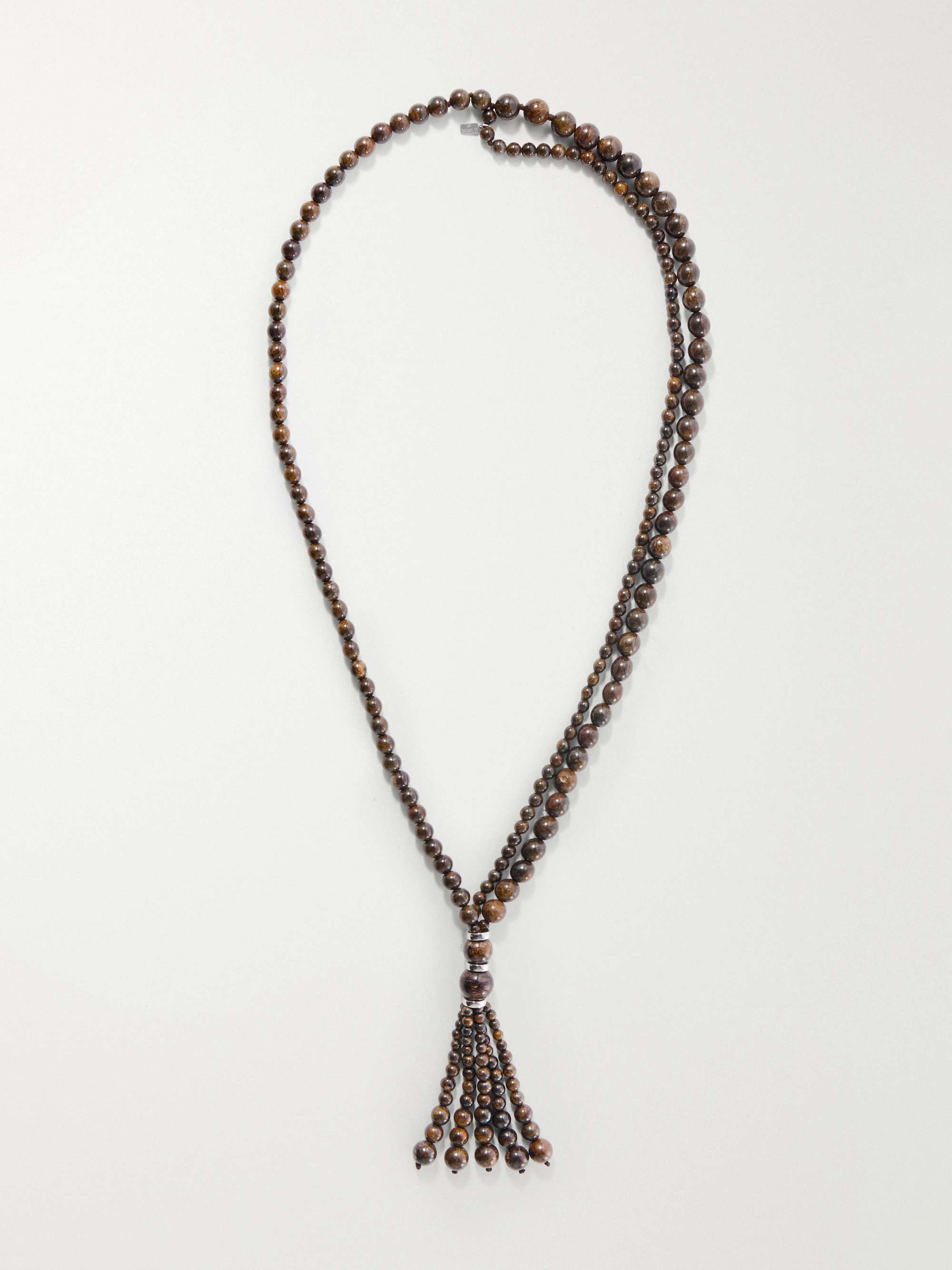 Venice Opera Tasseled Sterling Silver Bronzite Necklace