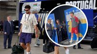 Ruben Dias #3 and Bernardo Silva #10 of Portugal arrive at the stadium before the FIFA World Cup 2026 Round of 16 match between Portugal and Spain at Dallas Stadium on July 06, 2026 in Arlington, Texas.