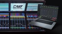 Audio console showing a screen saying "DMF Supporter"