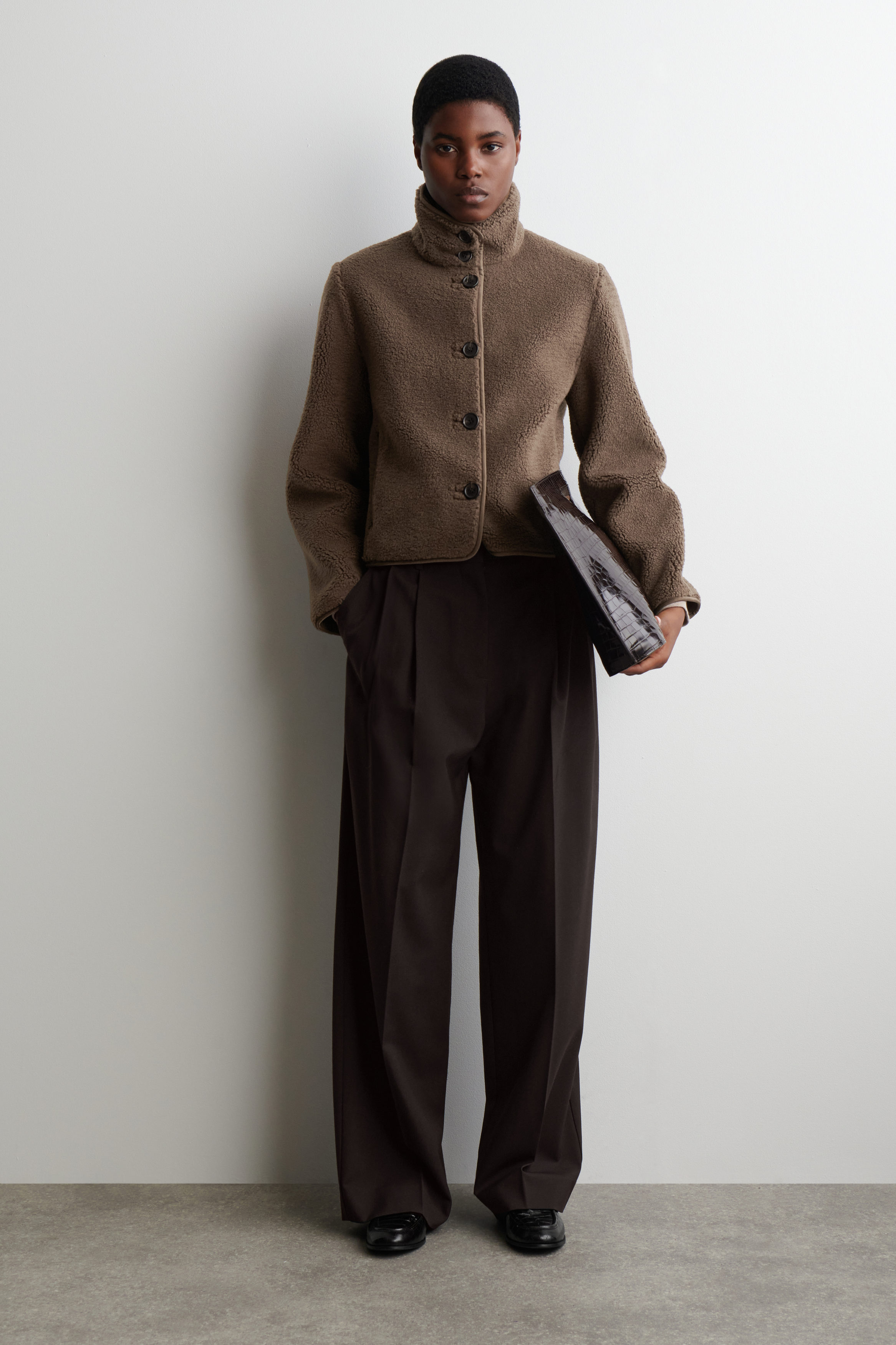 Funnel-Neck Teddy Jacket