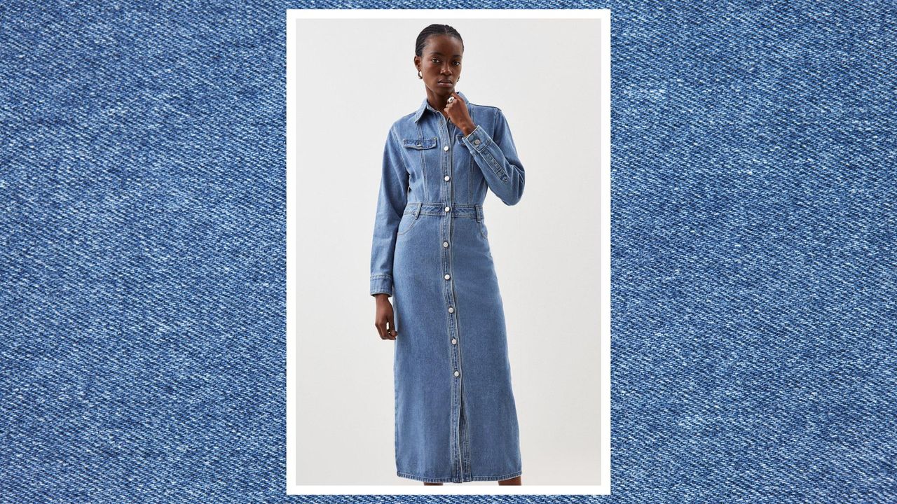 Denim Long Sleeve Midi Shirt Dress