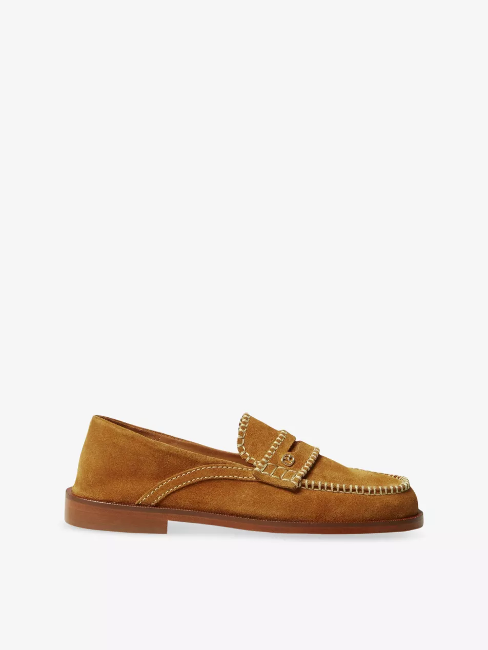 Contrast-Stitch Slip-On Suede Penny Loafers