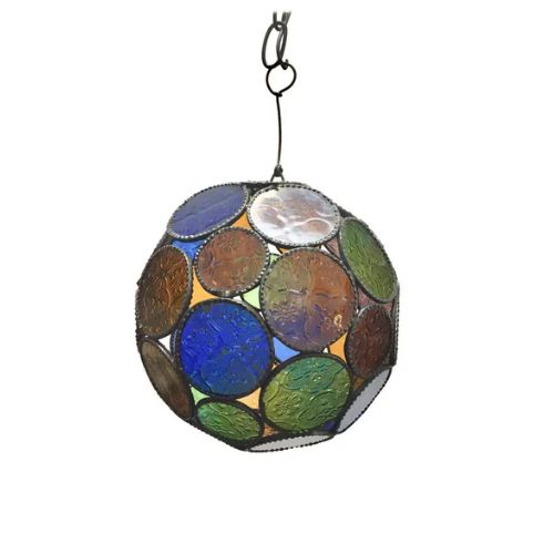 1st Dibs, Handcrafted Moroccan Moorish Glass Orb Lantern with Multi-Color Glass