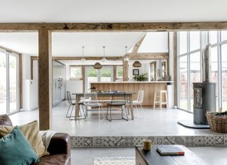 oak frame kitchen extension with dining areas