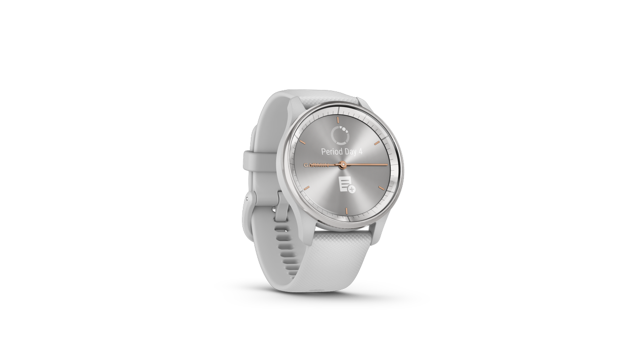 The Garmin vivomove trend on a white background in a silver finish