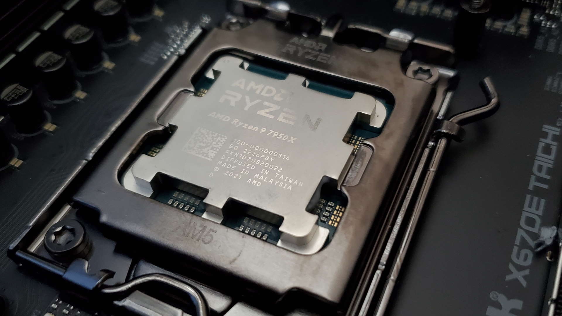 AMD Ryzen 9 7950X CPU in a motherboard socket