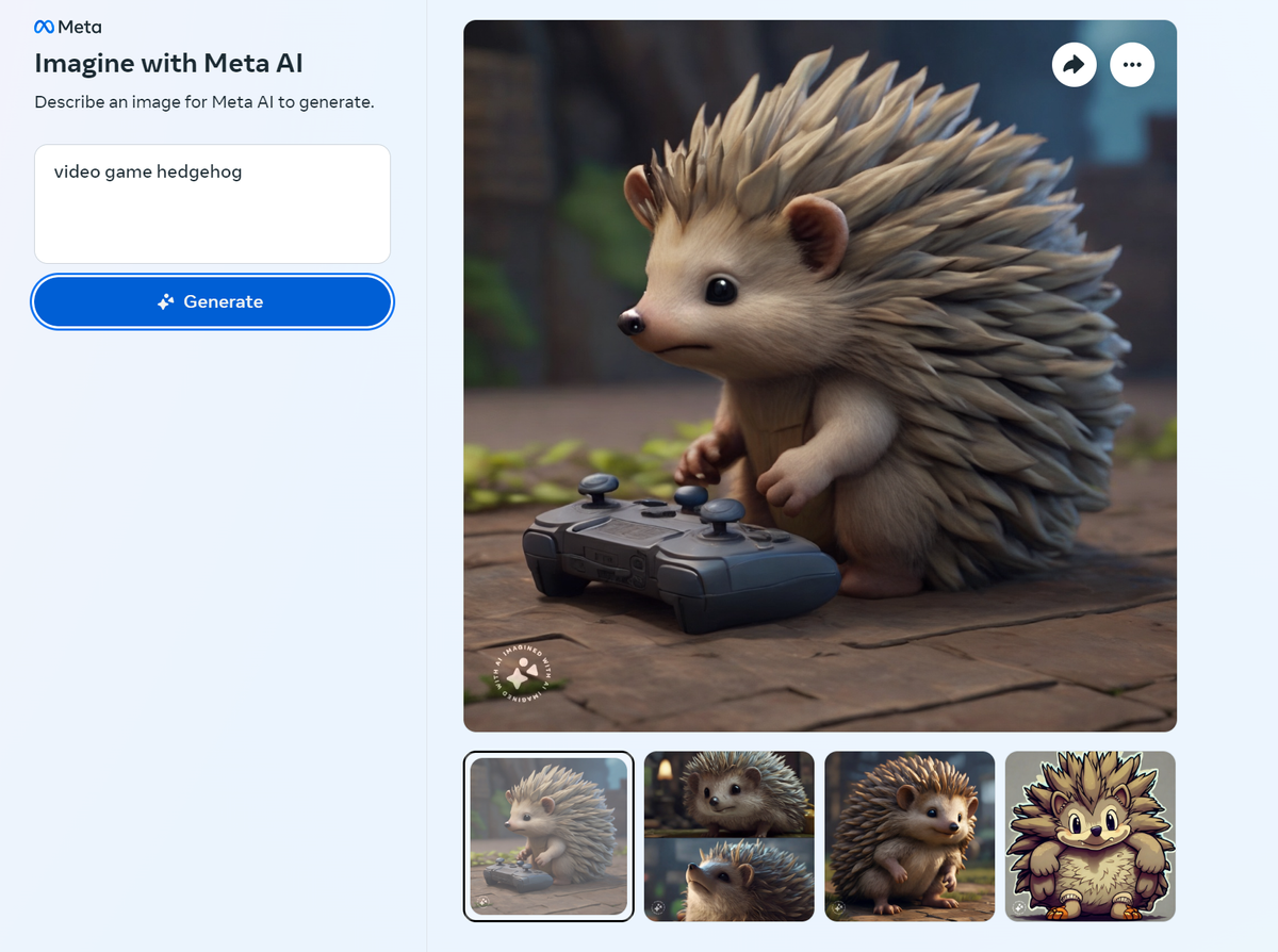Meta AI response to video game hedgehog