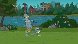 Bender and his son go fishing.