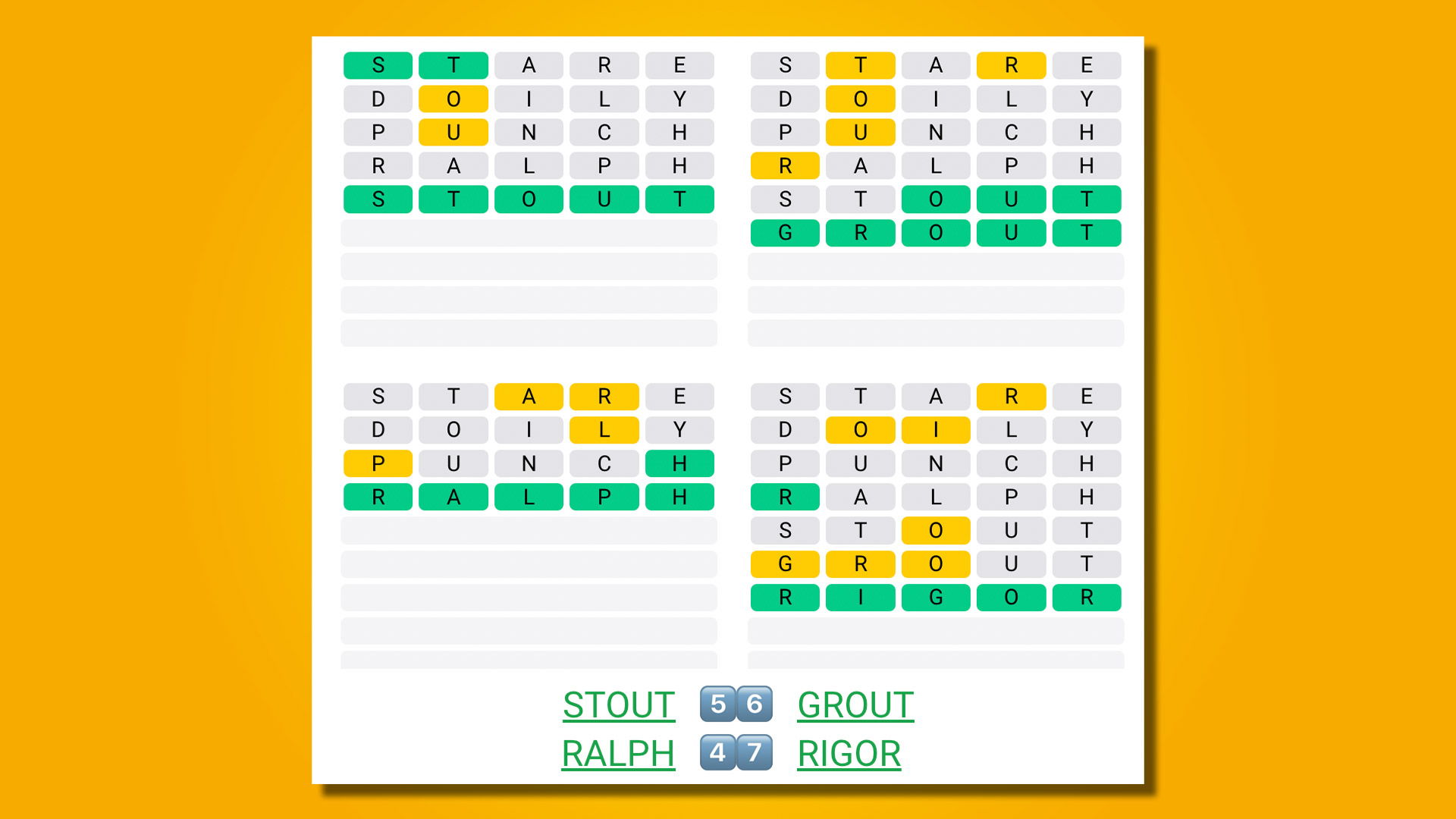 Quordle 461 answers on a yellow background