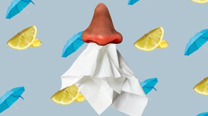 Collage of runny nose with tissue