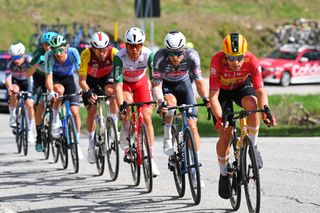 The seven man break on stage five of Tirreno-Adriatico 2025