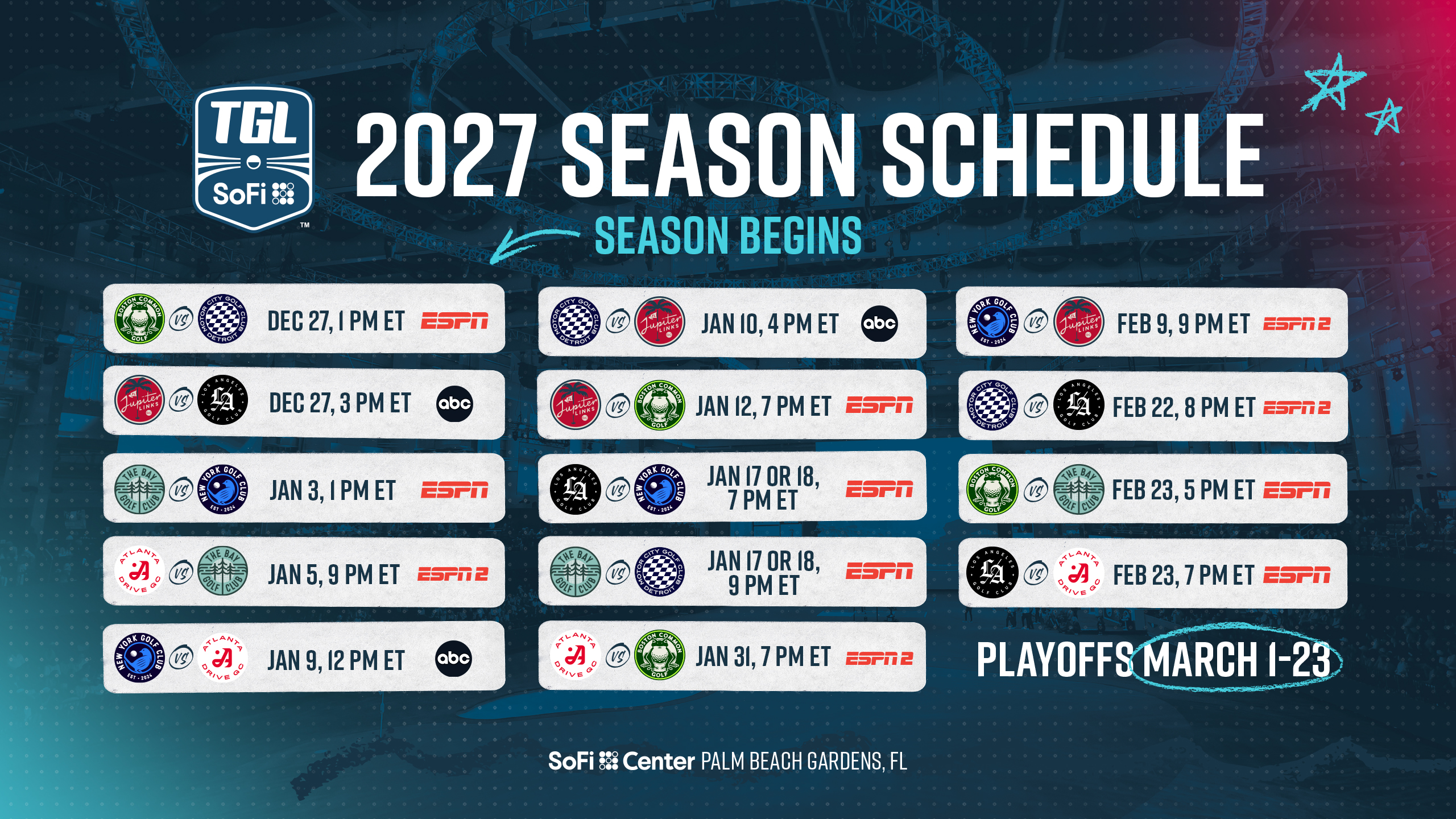TGL's 2027 schedule