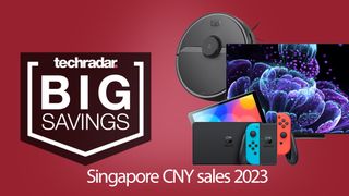 CNY 2023 early deals header image featuring the Nintendo Switch OLED, Roborock S6 vacuum and TCL C935 Mini LED TV