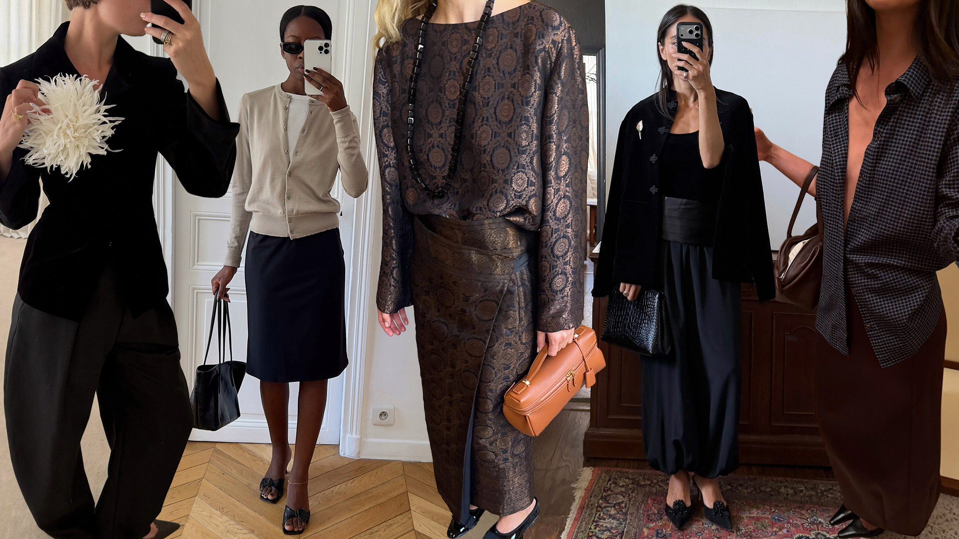A collage of sophisticated women wearing polished outfits for fall.
