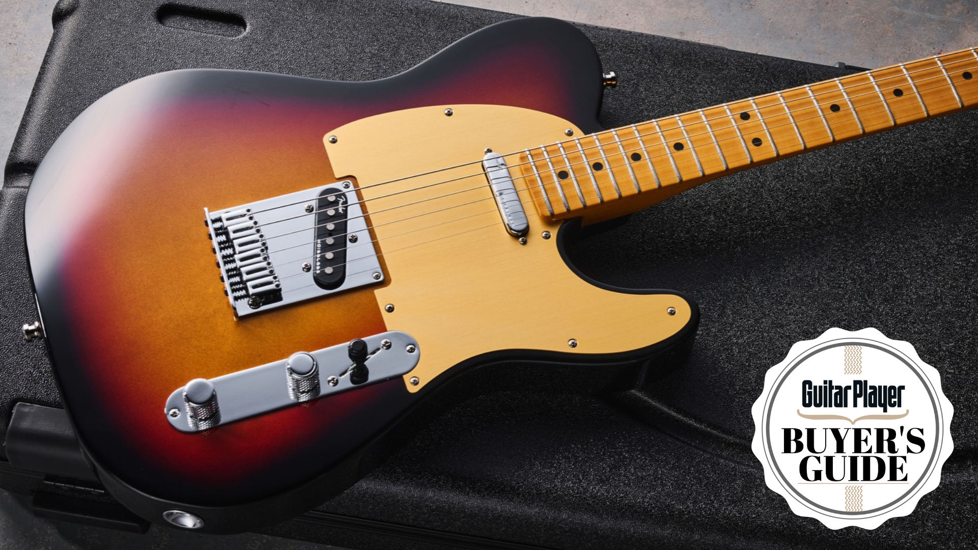 A Fender American Ultra II Telecaster on top of a guitar case