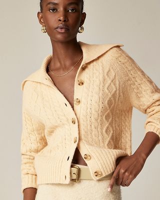 Collared Cable-Knit Cardigan Sweater