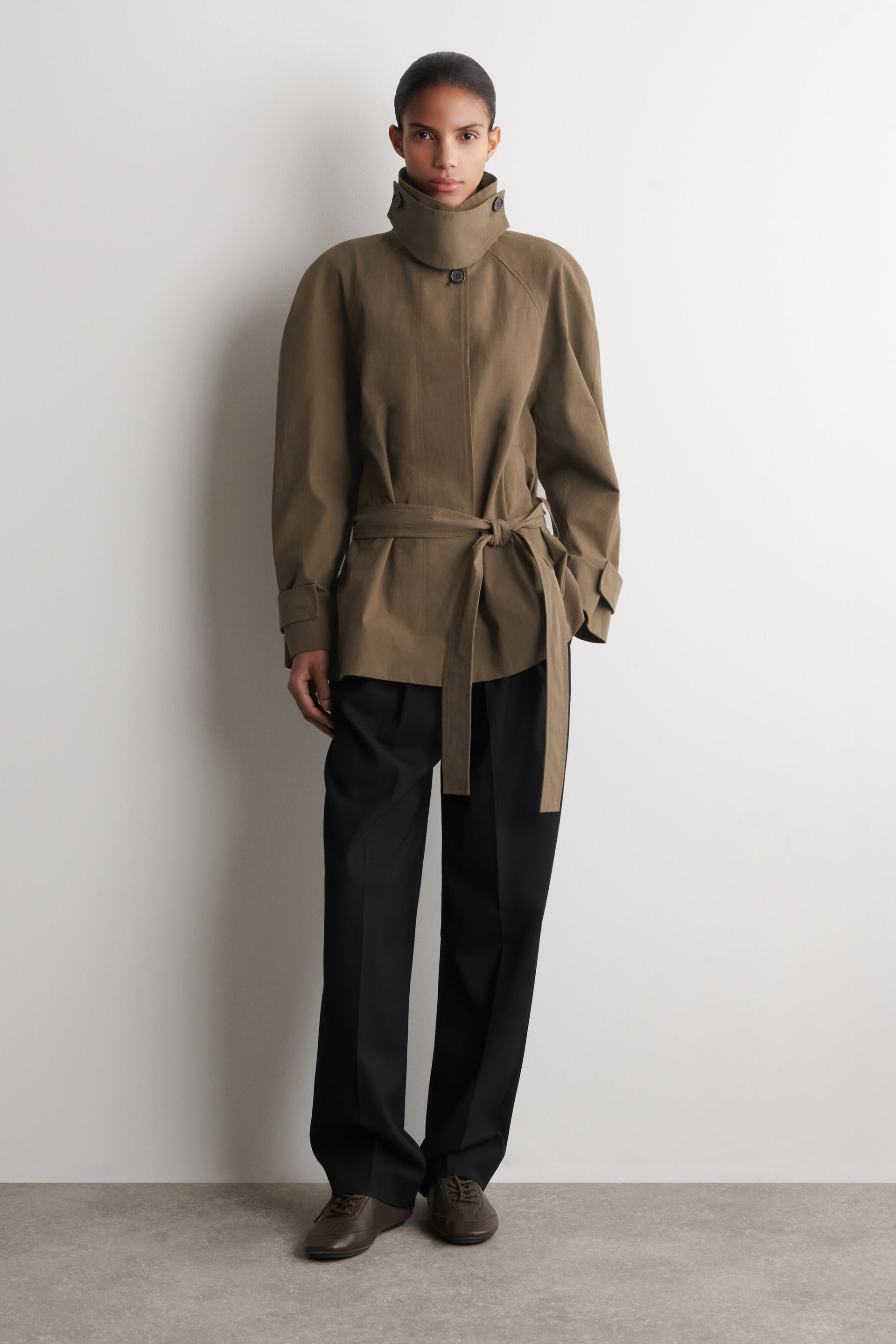 Belted Cotton Short Trench Jacket