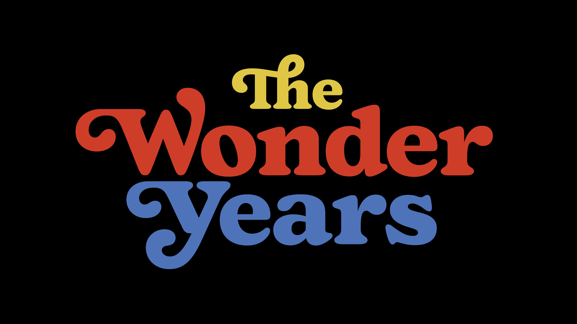 The Wonder Years logo for the reboot of the series, yellow red and blue letterings on a black background