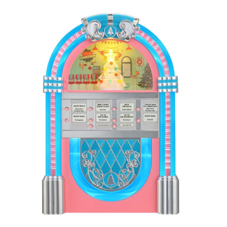 A pastel retro mini jukebox featuring classic Christmas songs