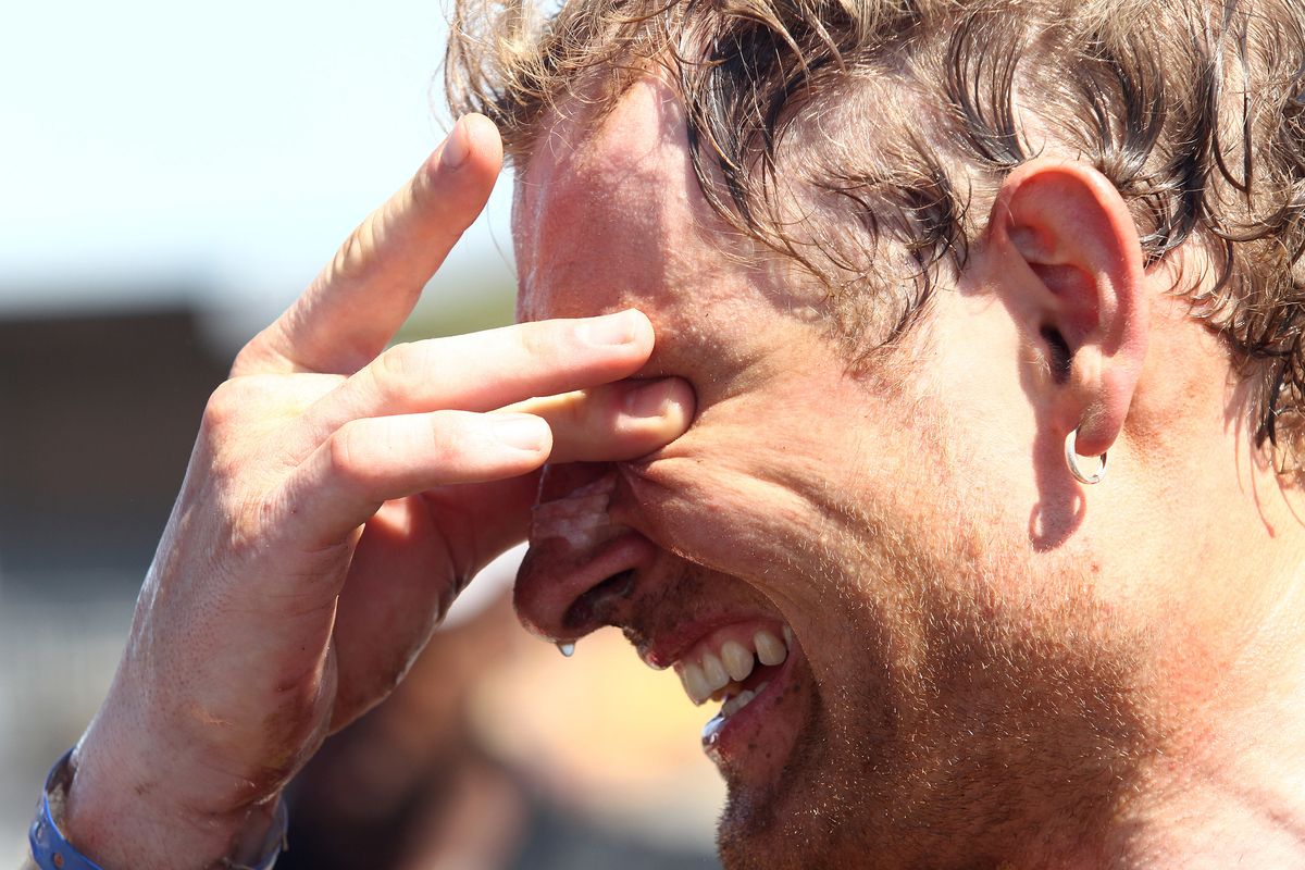Urs Huber of the Bulls after finishing 2nd with partner Karl Platt of the Bulls during stage 5