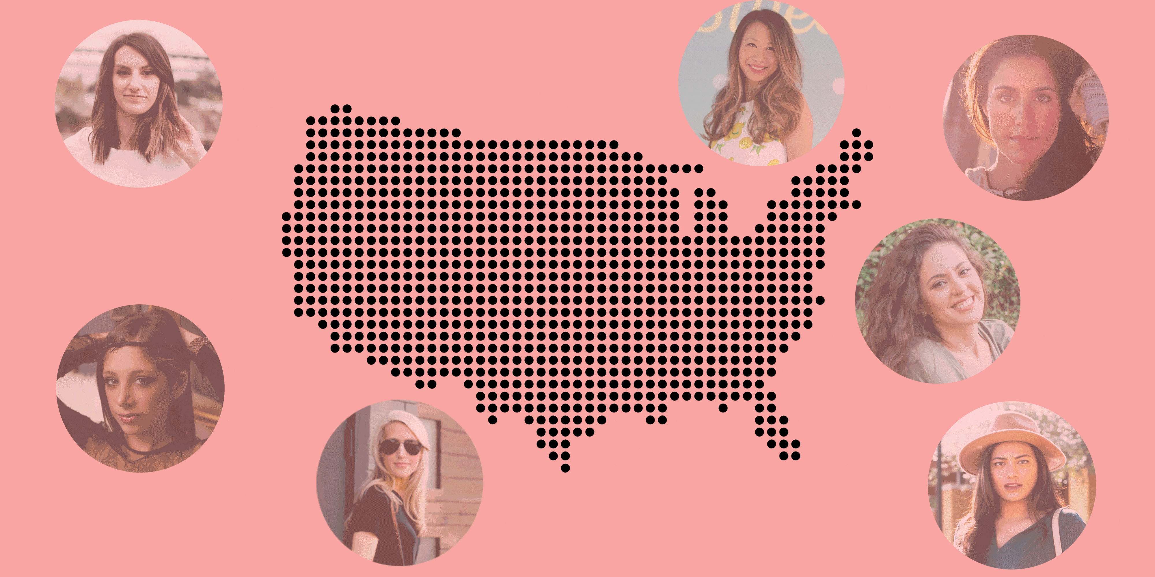 A map of the USA with arrows pointing out where each blogger is from.