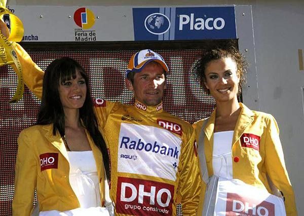 Overall leader Denis Menchov (Rabobank) on the podium.