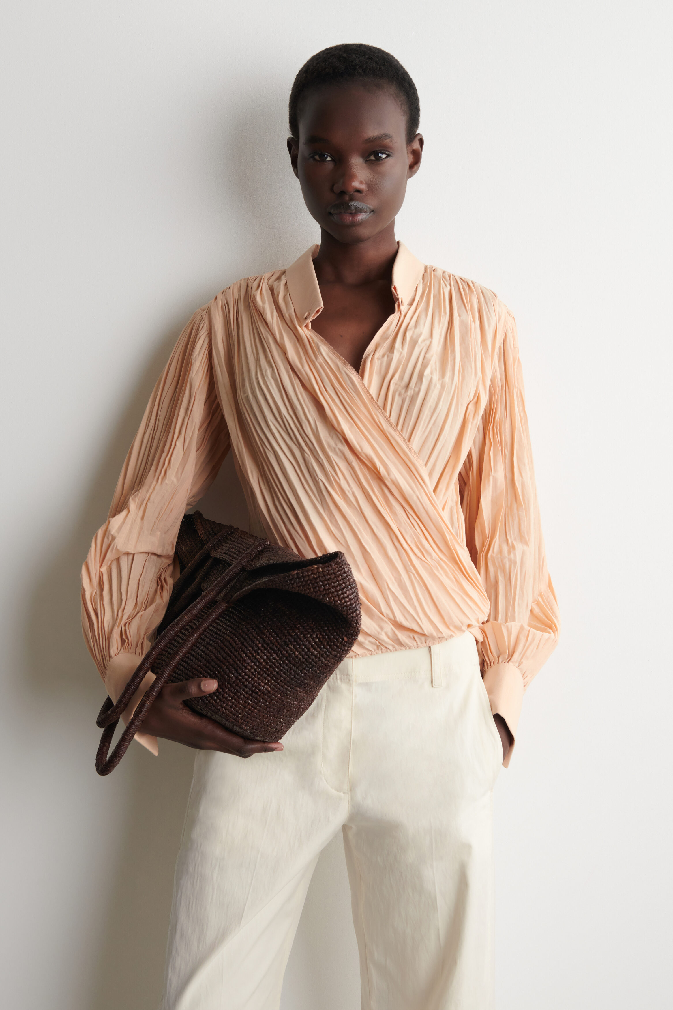 Crinkled Wrap-Over Blouse