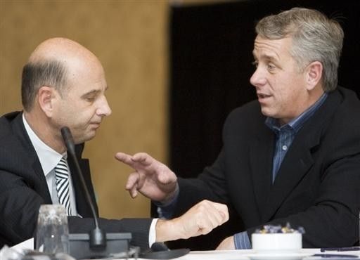 Former Tour de France winner, Greg Lemond (R) talks