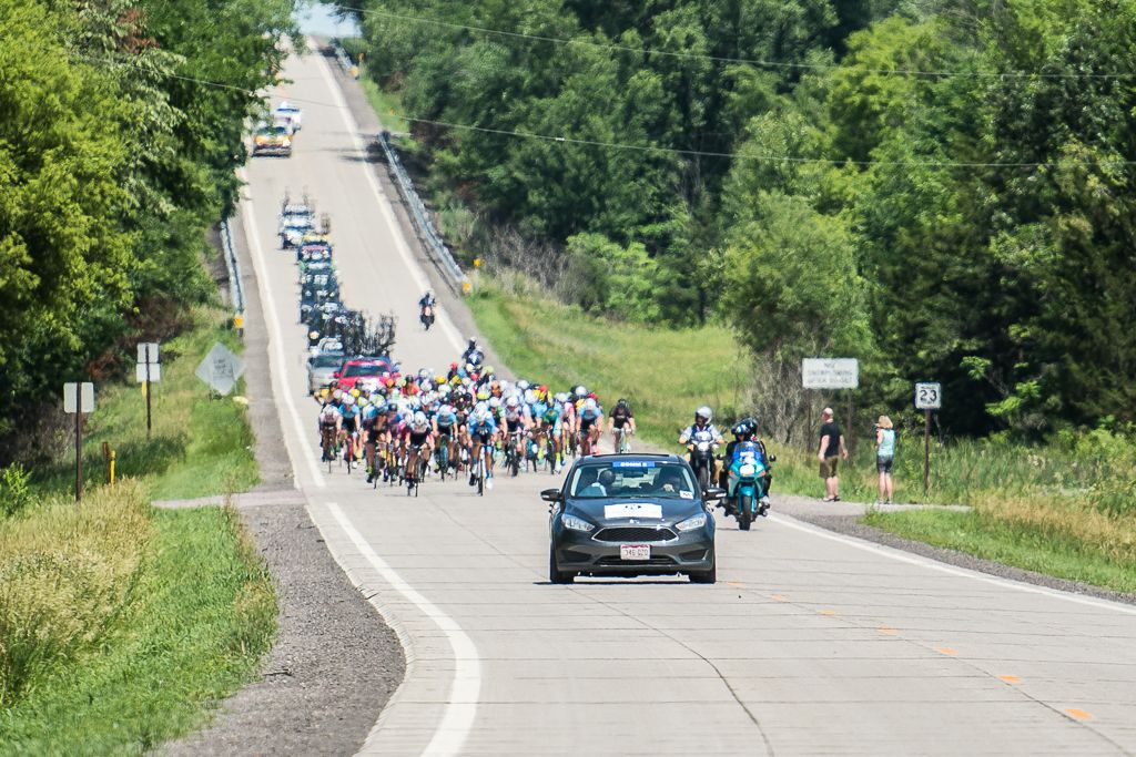 The men's field was together for most of the rural circuits throughout stage 5 in North Mankato.