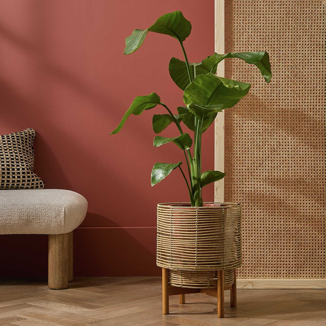 Habitat Large Woven Rattan Planter With Stand - Natural
