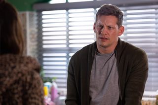 Alcoholic John Paul McQueen is back on the booze in Hollyoaks. 