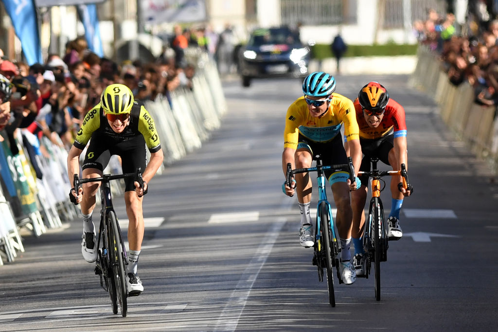 Jack Haig (Mitchelton-Scott) takes the win over Jakob Fuglsang and Mikel Landa