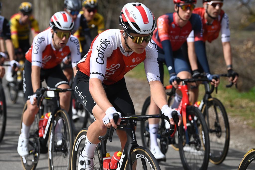 FOLIGNO ITALY MARCH 08 Axel Zingle of France and Team Cofidis competes during the 58th TirrenoAdriatico 2023 Stage 3 a 216km stage from Follonica to Foligno 231m UCIWT TirrenoAdriatico on March 08 2023 in Foligno Italy Photo by Tim de WaeleGetty Images