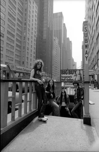 Thin Lizzy in New York City, 1977: (l-r) Brian Robertson, Brian Downey, Scott Gorham, Phil Lynott